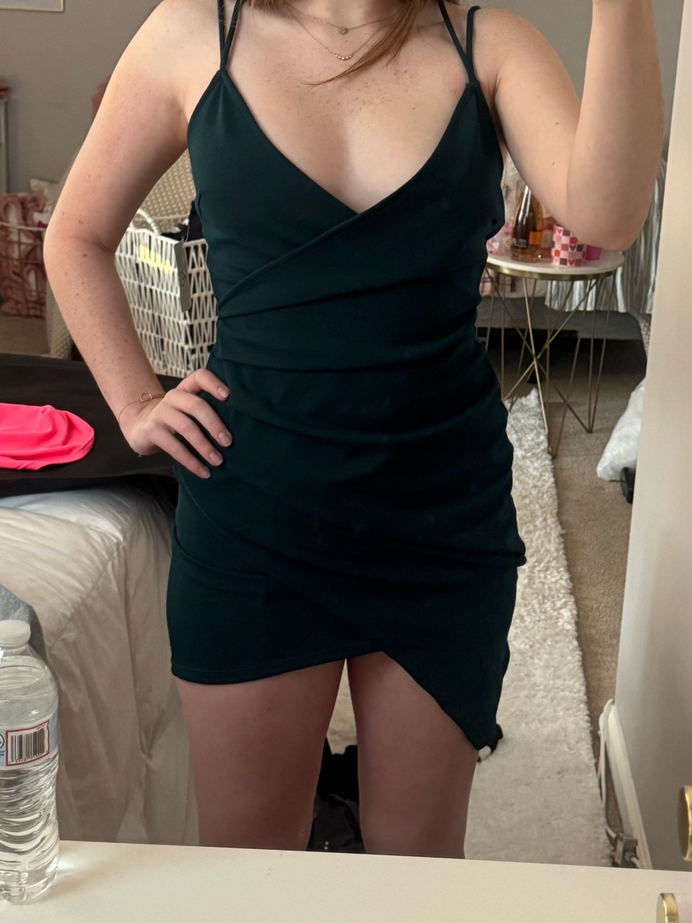 Windsor Black Wrap-Front Spaghetti-Strap Mini Dress